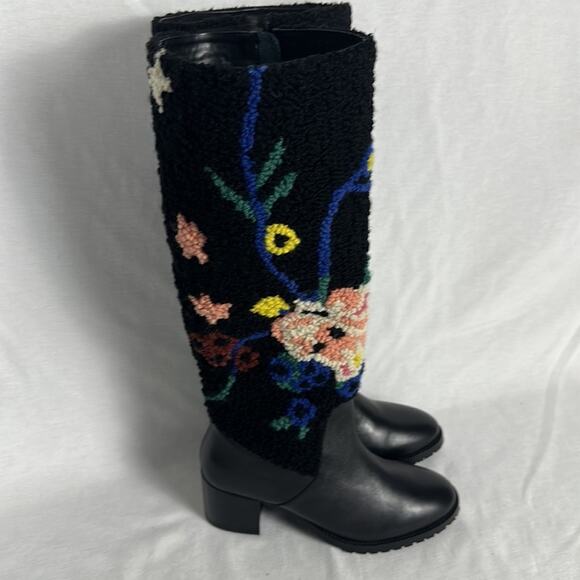 NWT Anthropologie Emily Isabella Black Leather Wool Flower Boots Size - Picture 15 of 15
